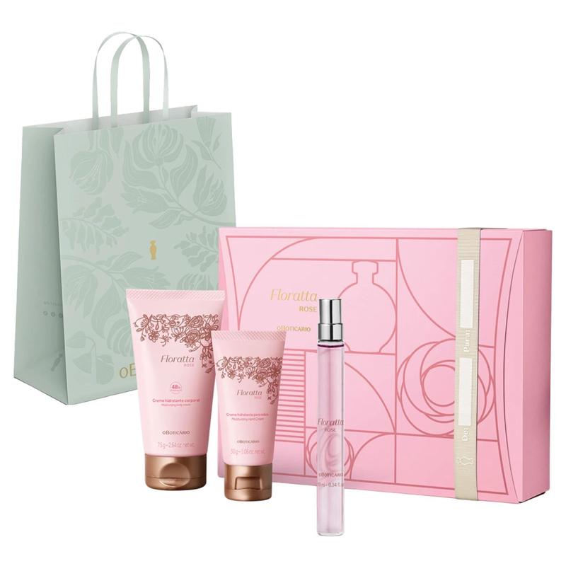 Kit Presente Floratta Rose Mini Colônia Creme Corpo Creme Mãos Com